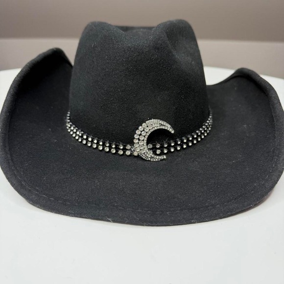 Accessories - Bullhide Black Wool Western Cowboy Hat Rhinestone Crescent Moon Goth Western M